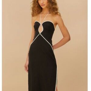 FARM Rio Black Strapless Dress with White Piping